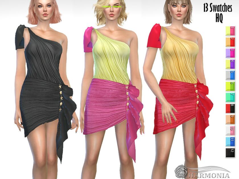 NEW Year Party / ONE Shouldered Draped Dress By Harmonia Sims 4 CC