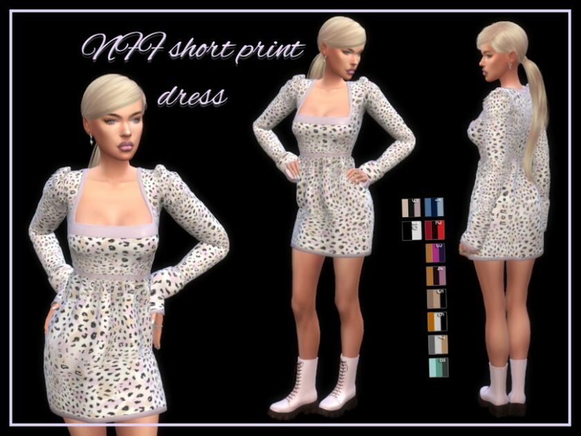 NFF Short Print Dress By Nadiafabulousflow Sims 4 CC