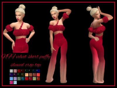 NFF Velvet Short Puffy Sleeved Crop TOP By Nadiafabulousflow Sims 4 CC