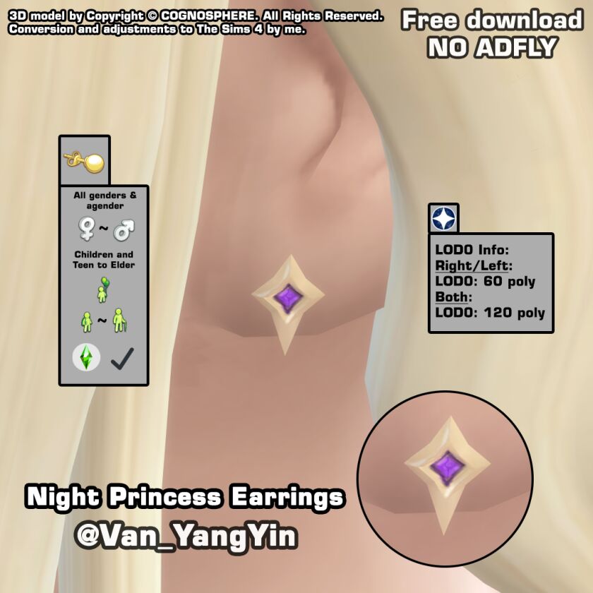 Night Princess Earrings Sims 4 CC