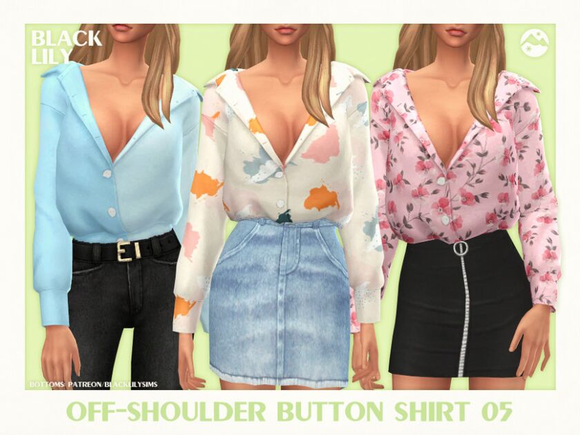 Off-Shoulder Button Shirt 05 Sims 4 CC