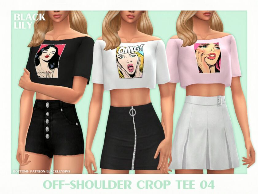 Off-Shoulder Crop TEE 04 Sims 4 CC