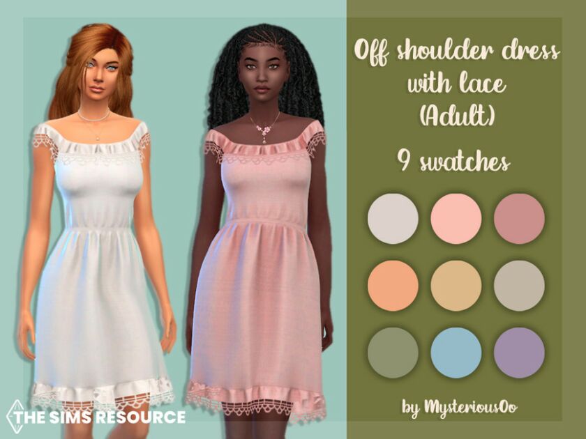 OFF Shoulder Dress With Lace Adult By Mysteriousoo Sims 4 CC