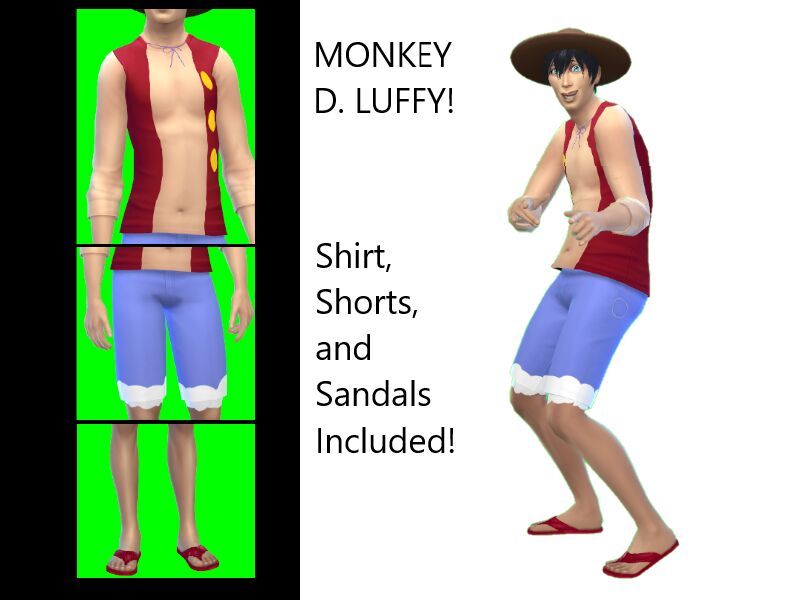 ONE Piece Monkey D. Luffy Cosplay Clothes Sims 4 CC