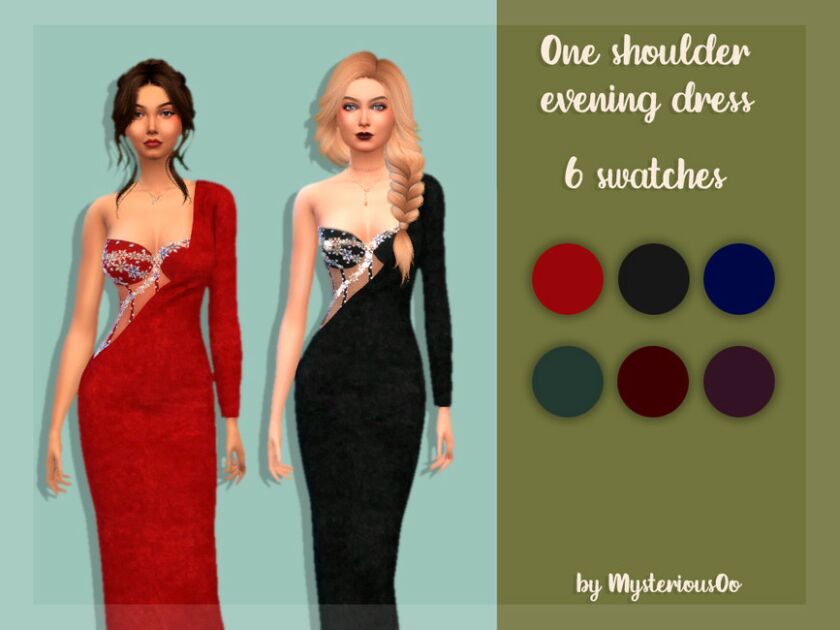 ONE Shoulder Evening Dress By Mysteriousoo Sims 4 CC