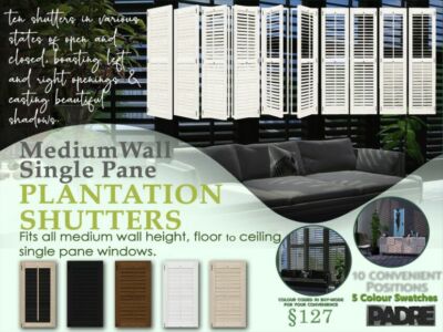 Padre Zenotta Single Plantation Shutters Medium By Padre Sims 4 CC