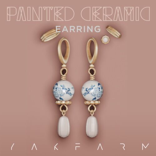 Painted Ceramic Earrings By Yakfarm Sims 4 CC