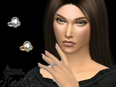 Pear CUT Halo Engagement Ring By Natalis Sims 4 CC