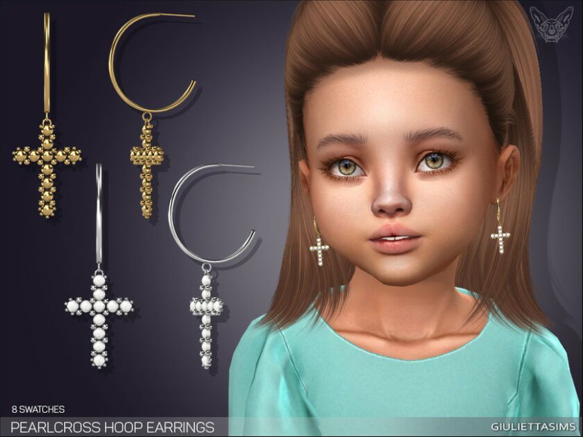 Pearl Cross Hoop Earrings For Toddlers Sims 4 CC