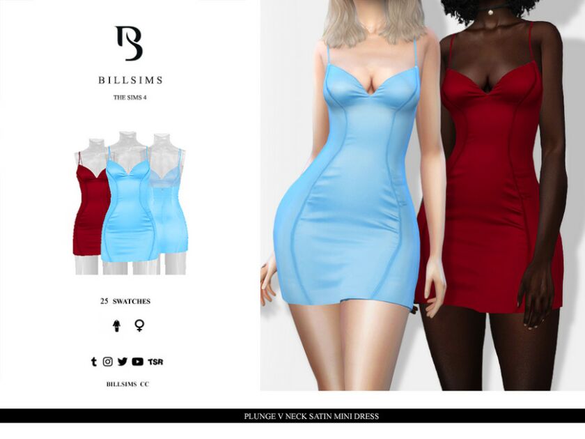 Plunge V Neck Satin Mini Dress Sims 4 CC