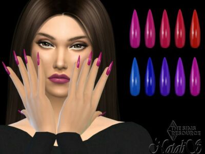 Red-Blue Palette Stiletto Nails By Natalis Sims 4 CC