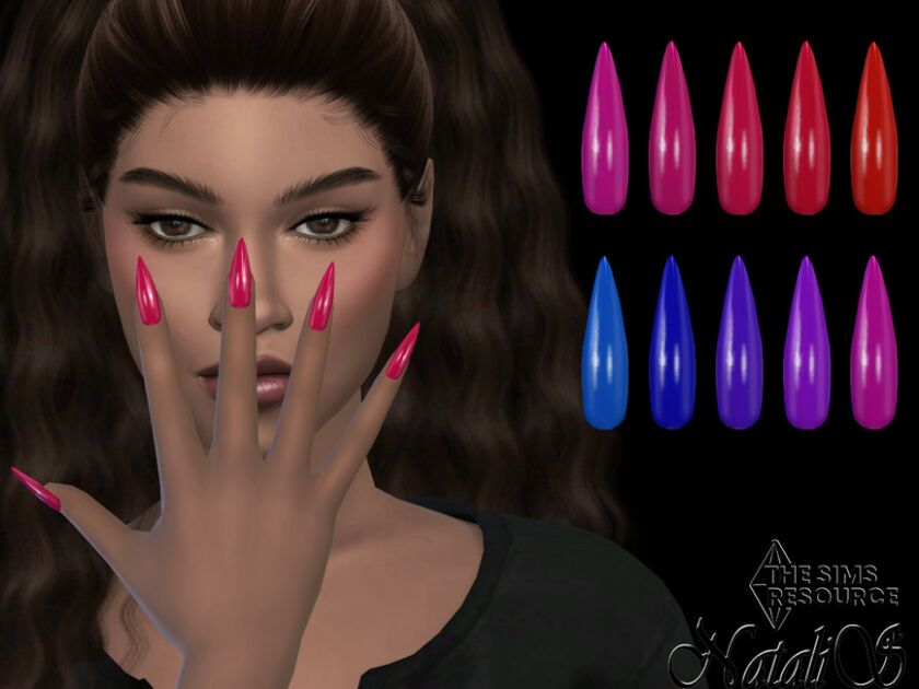 sims 4 cc red blue palette stiletto nails by natalis 2