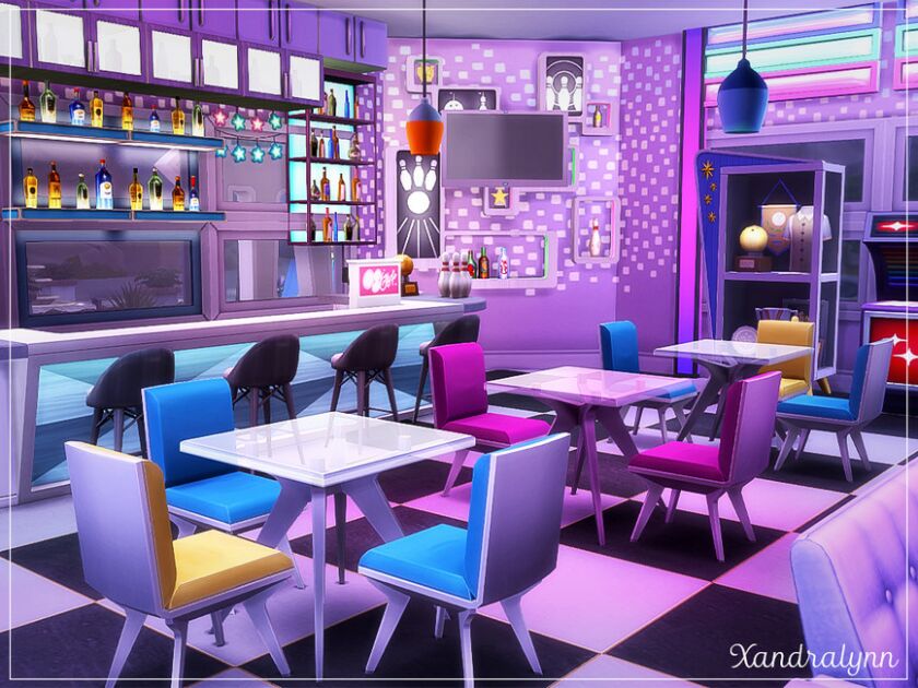 sims 4 cc retro bowling diner by xandralynn 3