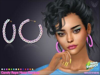 Retro Reboot Candy Rope Hoop Earrings 80S By Feyona Sims 4 CC