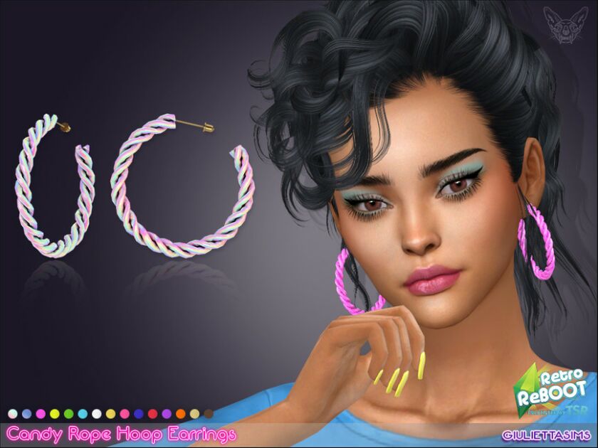 Retro Reboot Candy Rope Hoop Earrings 80S By Feyona Sims 4 CC