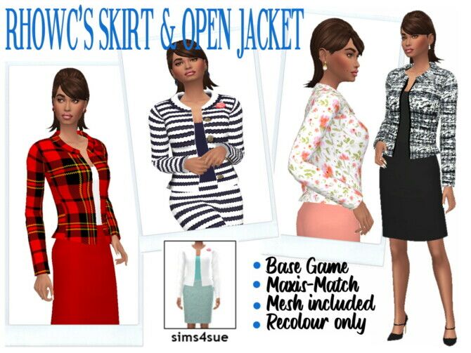 Rhowc’s Skirt & Open Jacket Sims 4 CC