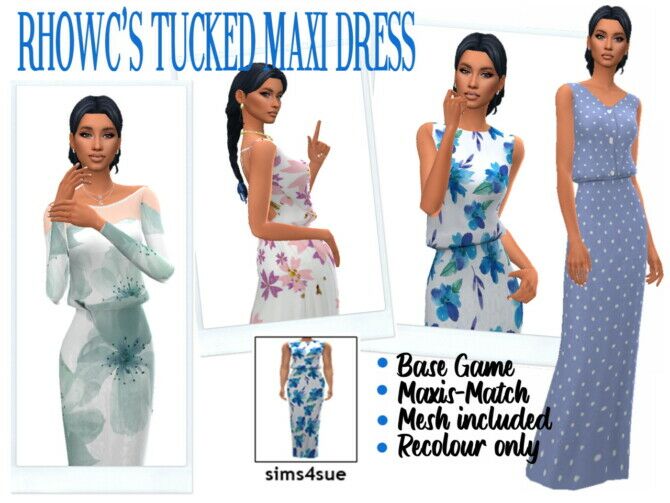 Rhowc’s Tucked Maxi Dress Sims 4 CC