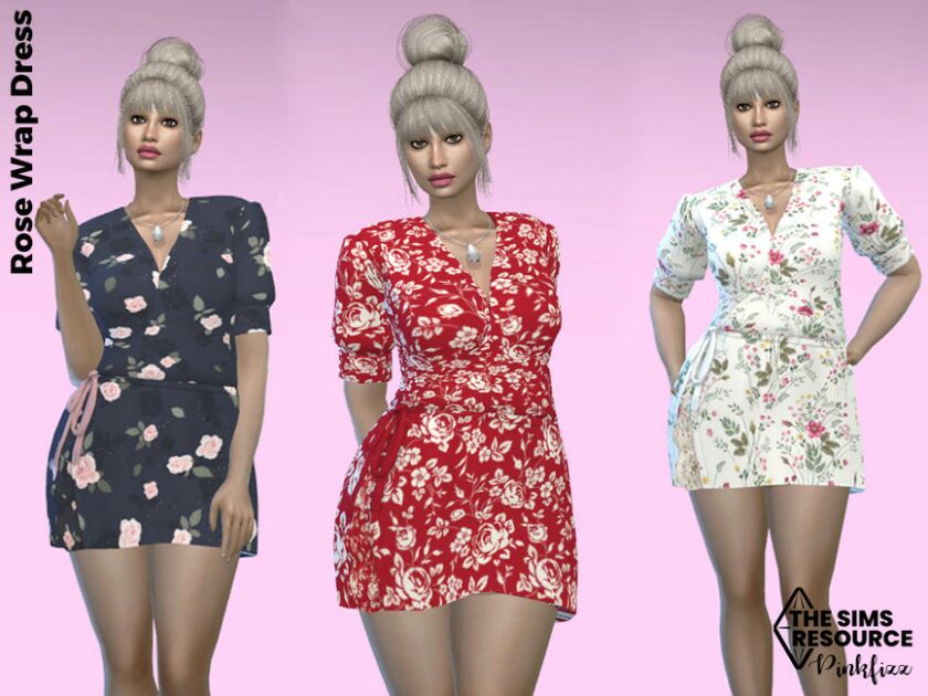 Rose Wrap Dress By Pinkfizzzzz Sims 4 CC