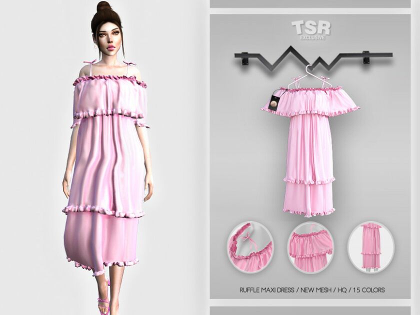 Ruffle Maxi Dress BD464 By Busra-Tr Sims 4 CC