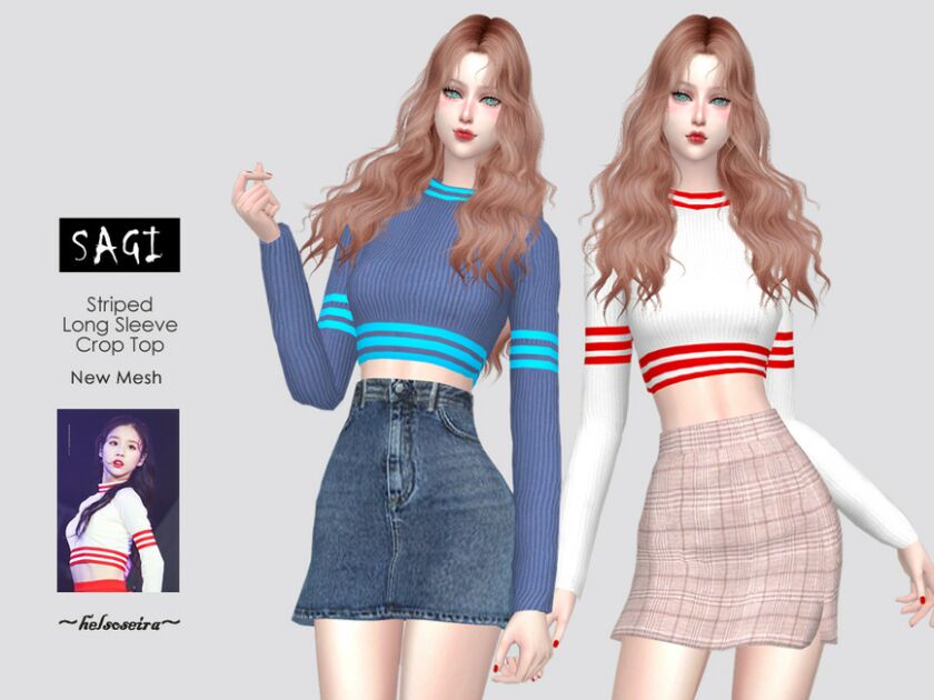 Sagi – Striped Crop TOP By Helsoseira Sims 4 CC