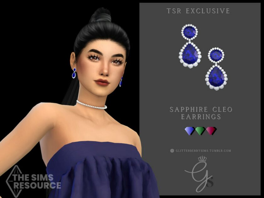 Sapphire Cleo Earrings By Glitterberryfly Sims 4 CC