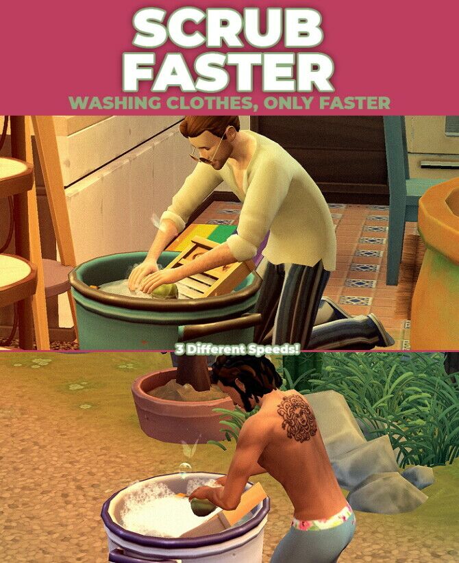 Scrub Faster – Perform Wash TUB Interactions Faster Sims 4 CC