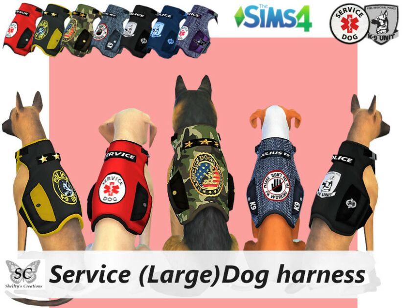 Service (Large) DOG Harness By Shellty Sims 4 CC