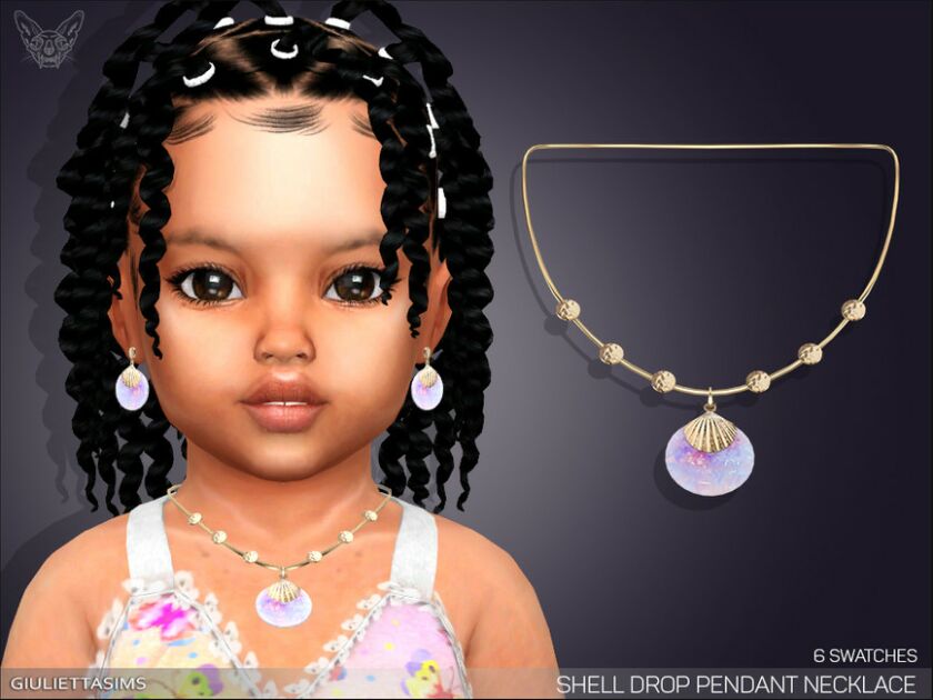 Shell Drop Pendant Necklace For Toddlers By Feyona Sims 4 CC