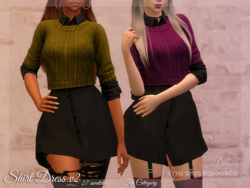 Shirt Dress V2 (Dark) By Dissia Sims 4 CC