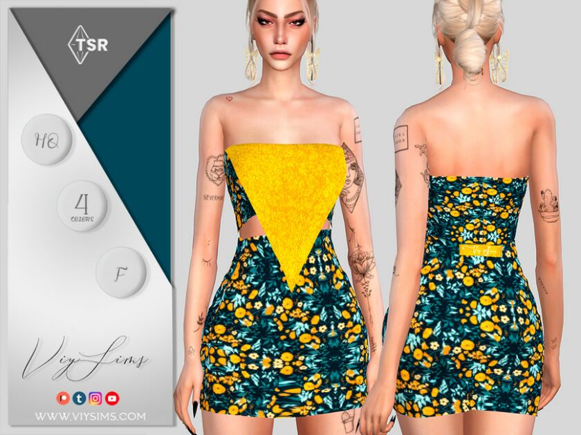 Short Dress – Female [Floral Pattern] Sims 4 CC