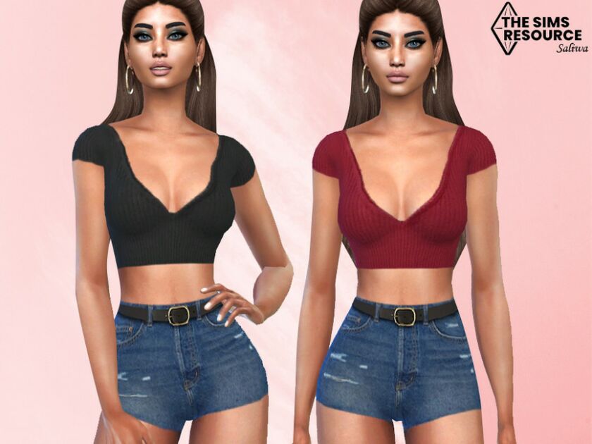 Shorts Outfit With Crop TOP By Saliwa Sims 4 CC