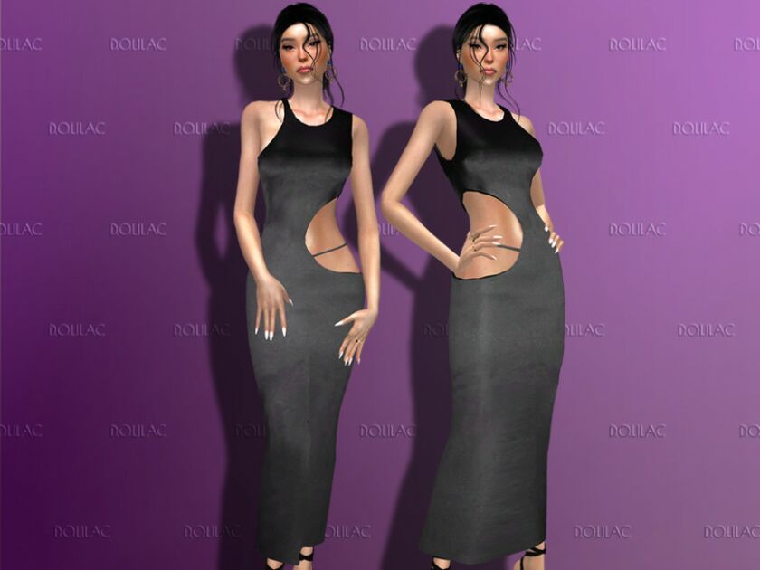 Side Cutout Long Dress DO160 Sims 4 CC