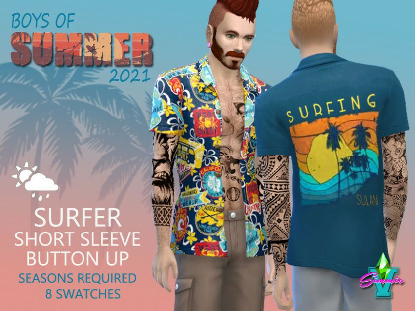 Simmiev BOS Surfer Short Sleeve Button UP By Simmiev Sims 4 CC