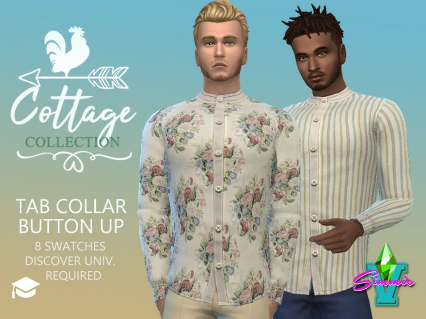 Simmiev Cottage TAB Collar Button UP By Simmiev Sims 4 CC