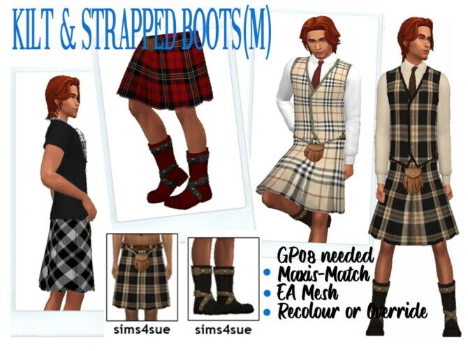 Simmiev’s Kilt (M) & GP08 Strapped Boots Sims 4 CC