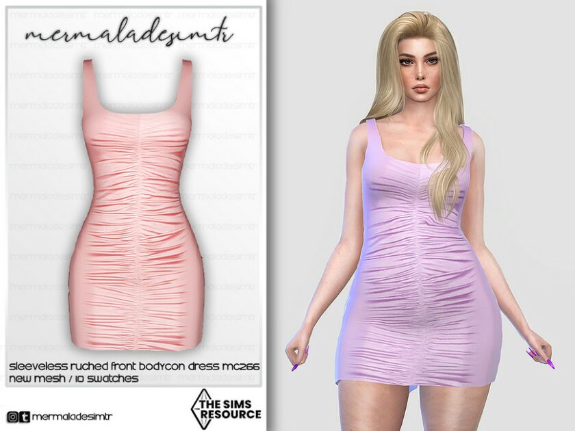 Sleeveless Ruched Front Bodycon Dress MC266 By Mermaladesimtr Sims 4 CC