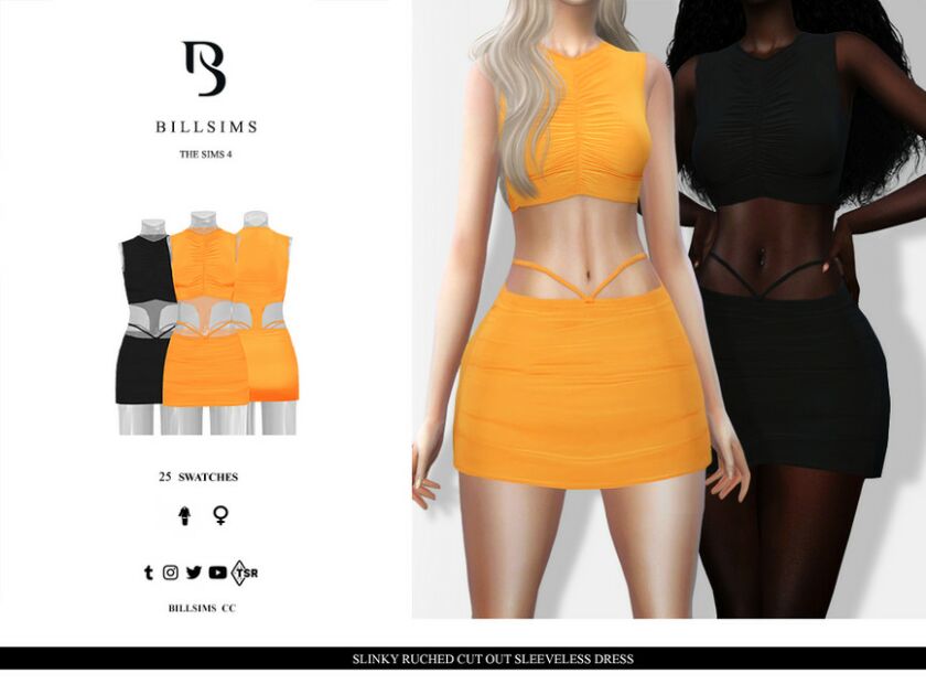 Slinky Ruched CUT OUT Sleeveless Dress Sims 4 CC