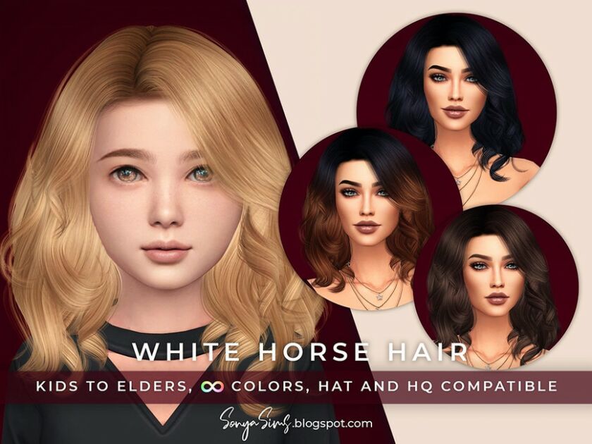 Sonyasims White Horse Hair Kids (Early Access ON Patreon) By Sonyasimscc Sims 4 CC