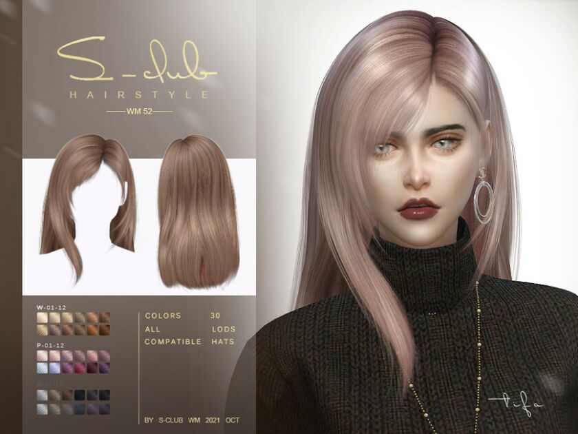 Straight Mi-Long Hairstyle (Tifa) By S-Club By S-Club Sims 4 CC