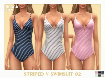 Striped V Swimsuit 02 Sims 4 CC