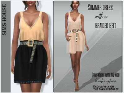 Summer Dress With Braided Belt Sims 4 CC