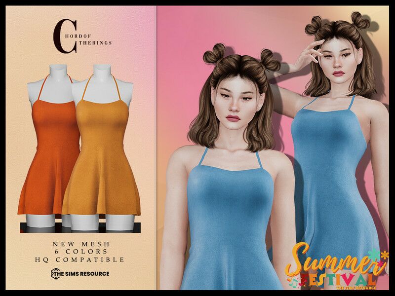 Summer Festival Neck TIE Dress D-301 By Chordoftherings Sims 4 CC