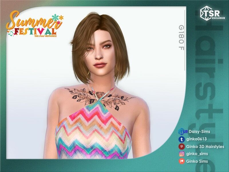 Summer Festival – Short Hair With Bangs – G180 By Daisy-Sims Sims 4 CC