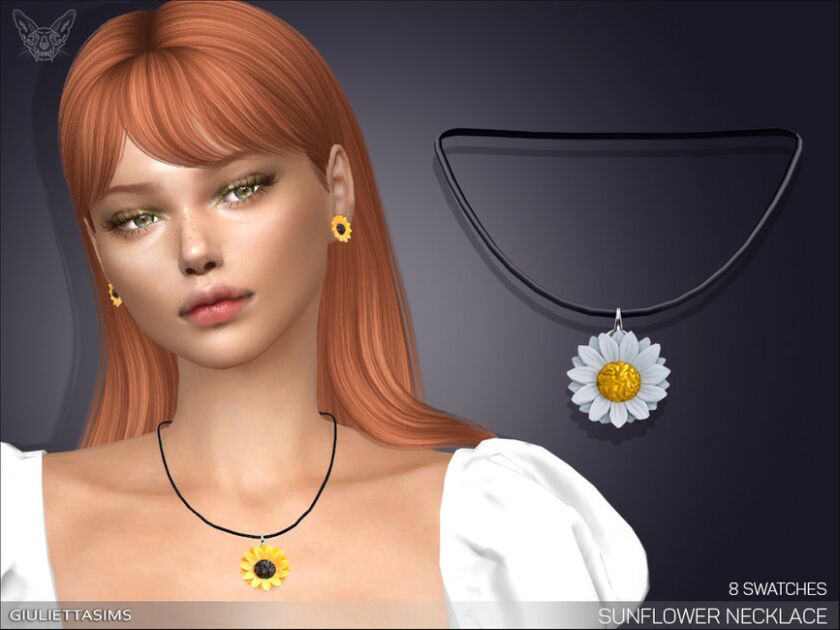 Sunflower Daisy Necklace By Feyona Sims 4 CC