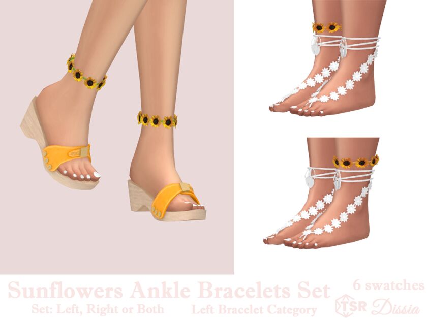 Sunflowers Ankle Bracelets Set Sims 4 CC