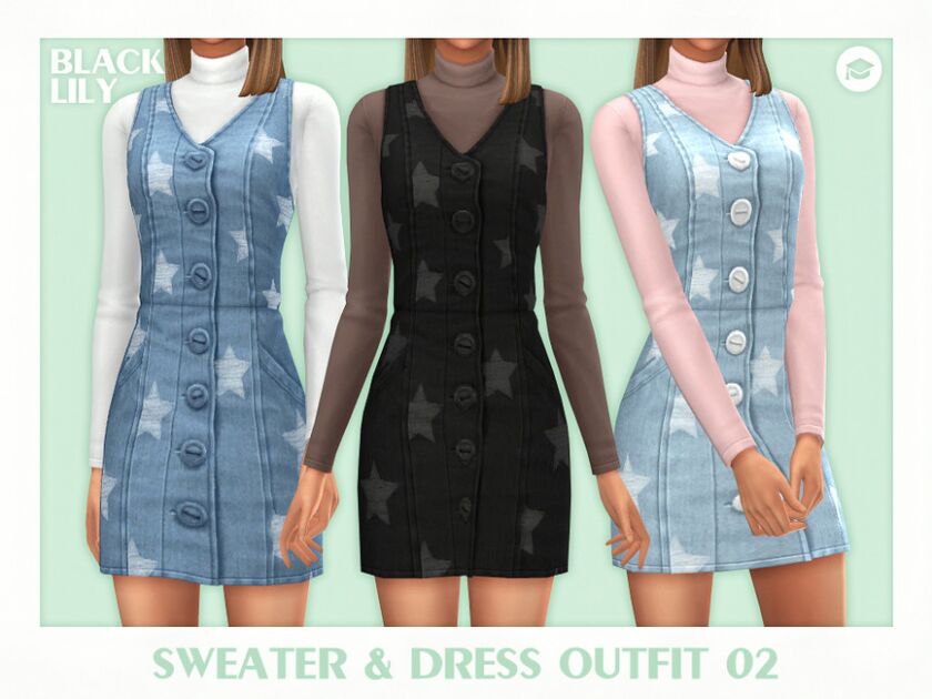 Sweater & Dress Outfit 02 Sims 4 CC