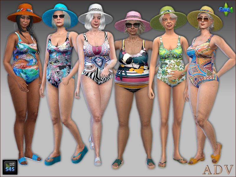 Swimsuits And Hats For Seniors Sims 4 CC