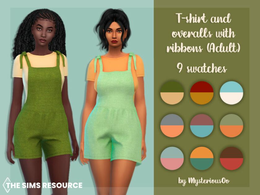 T-Shirt And Overalls With Ribbons Adult By Mysteriousoo Sims 4 CC