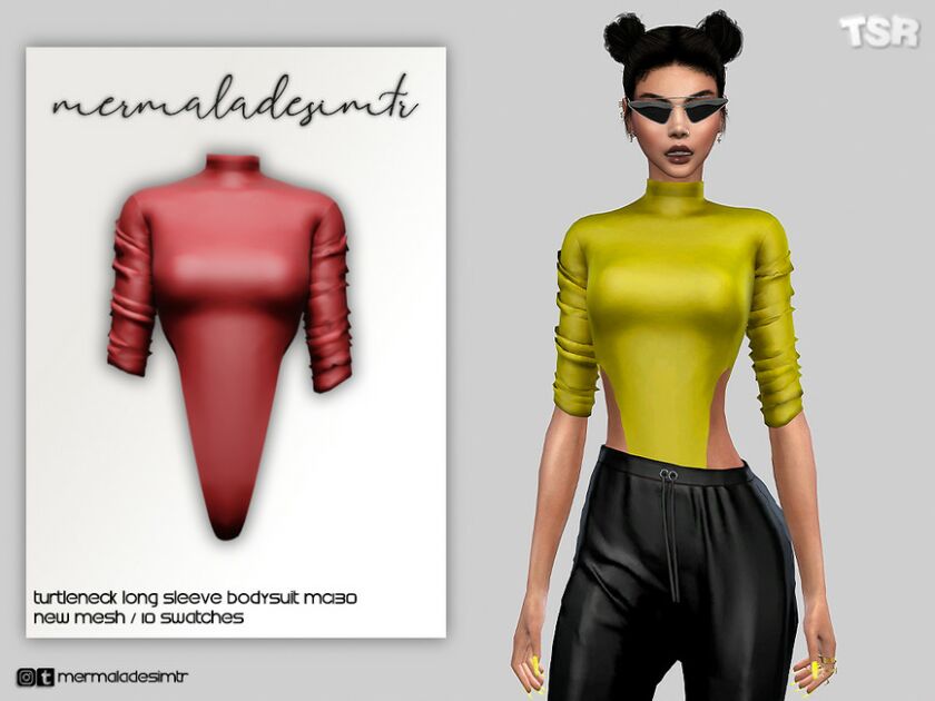 Turtleneck Long Sleeve Bodysuit MC130 By Mermaladesimtr Sims 4 CC