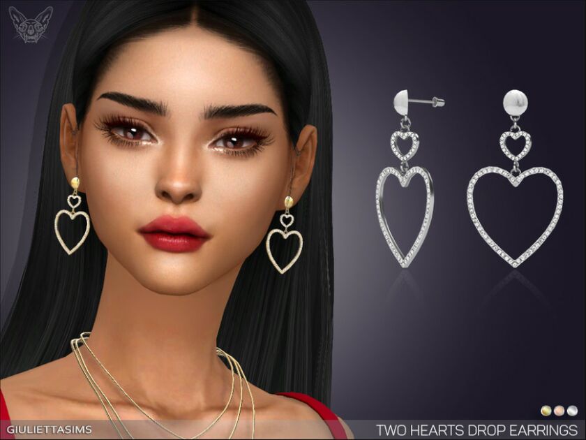 Two Hearts Drop Earrings By Feyona Sims 4 CC